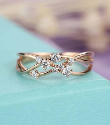 1.00Ct Round Cut Moissanite Women's Floral Twist Birthday Ring 14K Rose Gold FN