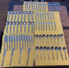 Huge 80 Piece Set Of Sasaki Vignelli Designs BORDIN Stainless Flatware Korea