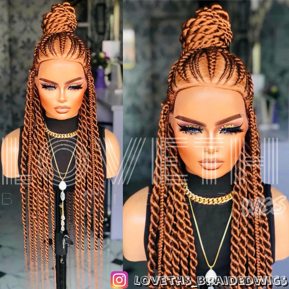 Доставка на следующий день (2 дня доставки) Cornrow полный кружевной плетеный парик, черная коса без узлов - Изображение 3 из 4