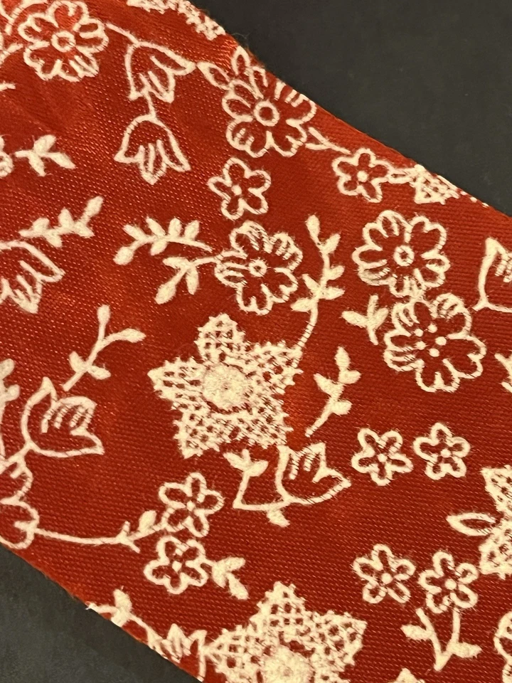 Vintage Ribbon 2 - 3/4" Wide 50+ Yd Roll Red & White Flocked Flowers - Image 2 of 4
