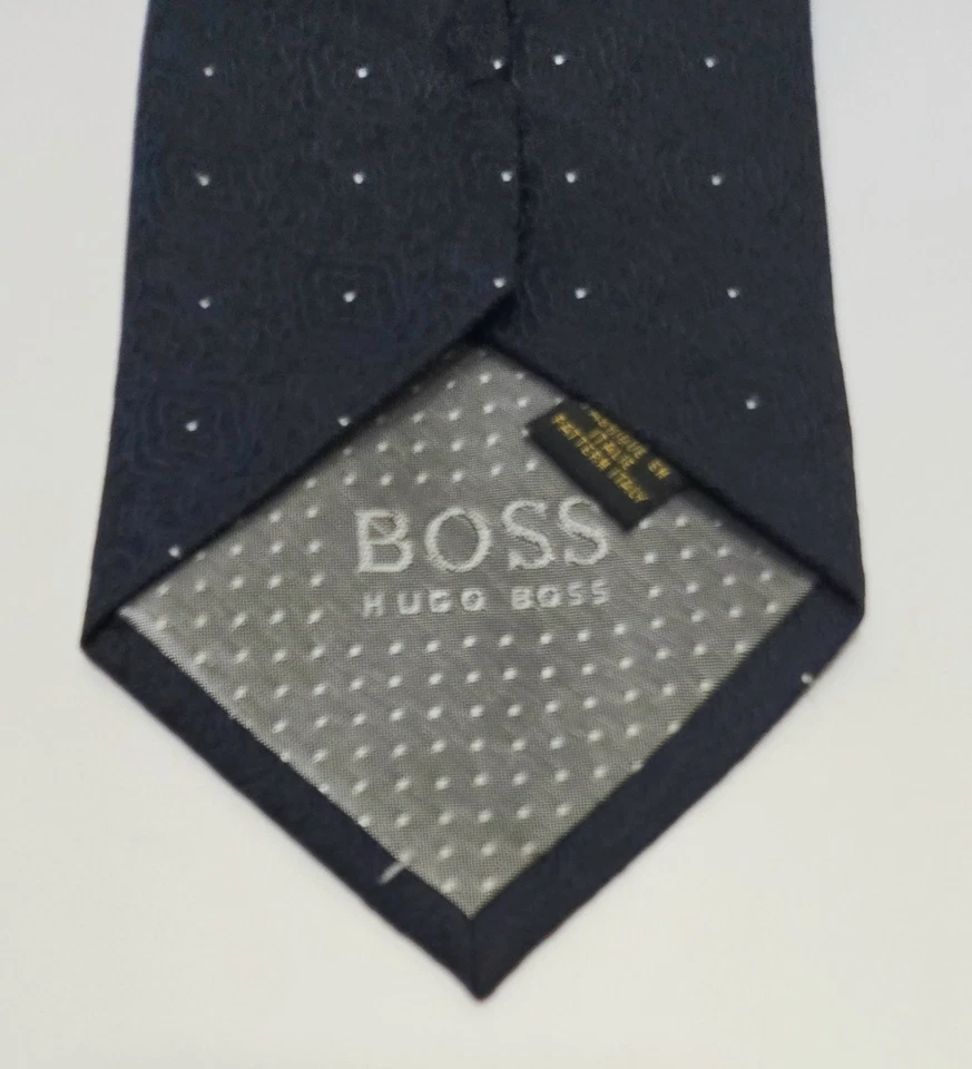 Hugo Boss 男式领带佩斯利深蓝色丝绸领带意大利 — 第 3/4 张图片