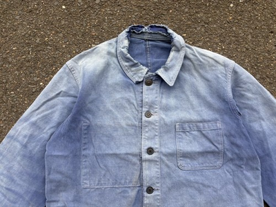#ad RARE Heavy Fade 1950s Au Fusil Vintage French work Fade Cotton Metis Denim Chore AU $289.00