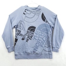 The North Face Sweatshirt Womens Large Light Blue Crewneck Allover Logo Pullover