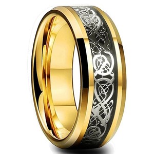 Authentic Men Women Gold Plated Blue Black Red Stainless Steel Celtic Dragon Band Ring 8mm