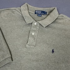 VTG Polo Ralph Lauren Grey Short Sleeve Polo Shirt Blue Pony Mens Size XL Preppy