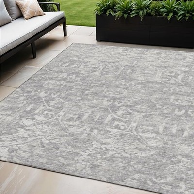 HomeRoots 642633 5 x 8 ft. Gray & Ivory Damask Washable Traditional Indoor & ...