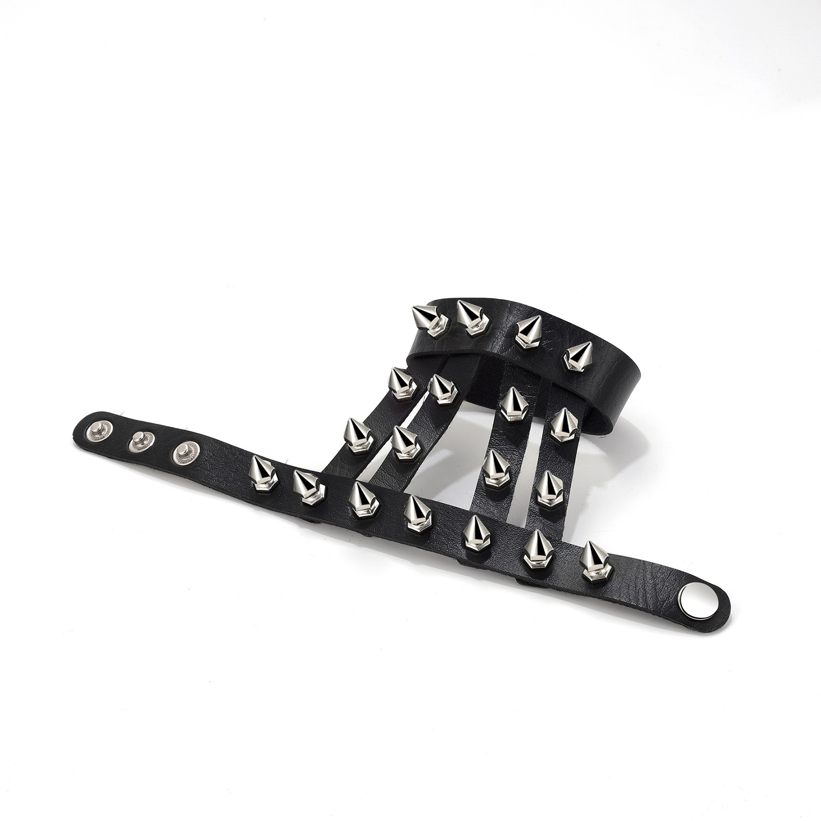 Halloween Punk Rock Rivet PU Leather Bracelet Cuff Wristband with Ring Men Women image 6