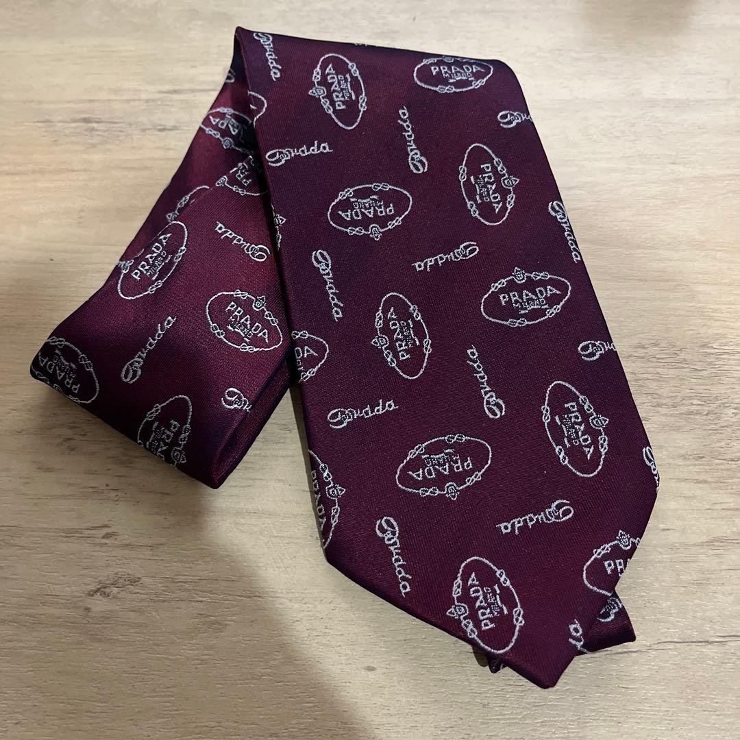 PRADA Red Silk Necktie Logo Pattern Geometric Vintage Luxury 58.3 x 3.5 inches thumbnail 11