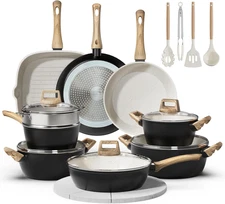 24 Pcs Pots and Pans Set Non Stick Ceramic Cookware Set with 3 Stockpots, White 