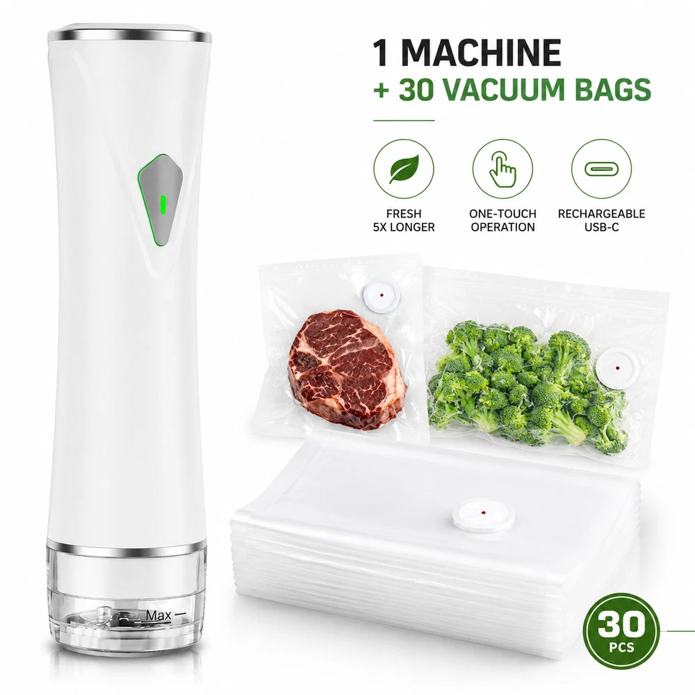 Compact Vacuum Sealer Machine 30 Vacuum Bags Handheld