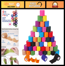 48 Pack 2" x 5 Yards Self-Adhesive Elastic Bandage Wrap for Sports, First Aid, S