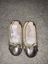 Girl's Shiney Gold Ballet Shoes Flats Bow The Children's Place Dress Sz 11 NWT