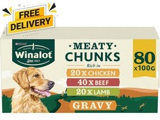 WINALOT Meaty Chunks Mixed in Gravy Wet Dog Food Pouches 80x100g 3.05 per kilo