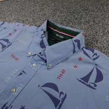VTG Tommy Hilfiger Shirt Mens 2XL Blue Chambray Nautical Sailing Button Up Y2K