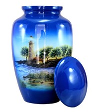 eSplanade Metal Lighthouse Printed Cremation Urn Memorial Jar Pot Container ...