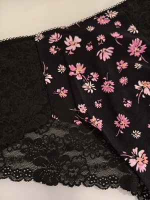 Cheeky Slip v. Pink by Victoria's Secret Gr. XL schwarz mit rosa Blumen