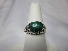 Natural Malachite Ring in Solid Sterling Silver - size 7.5   TiH54