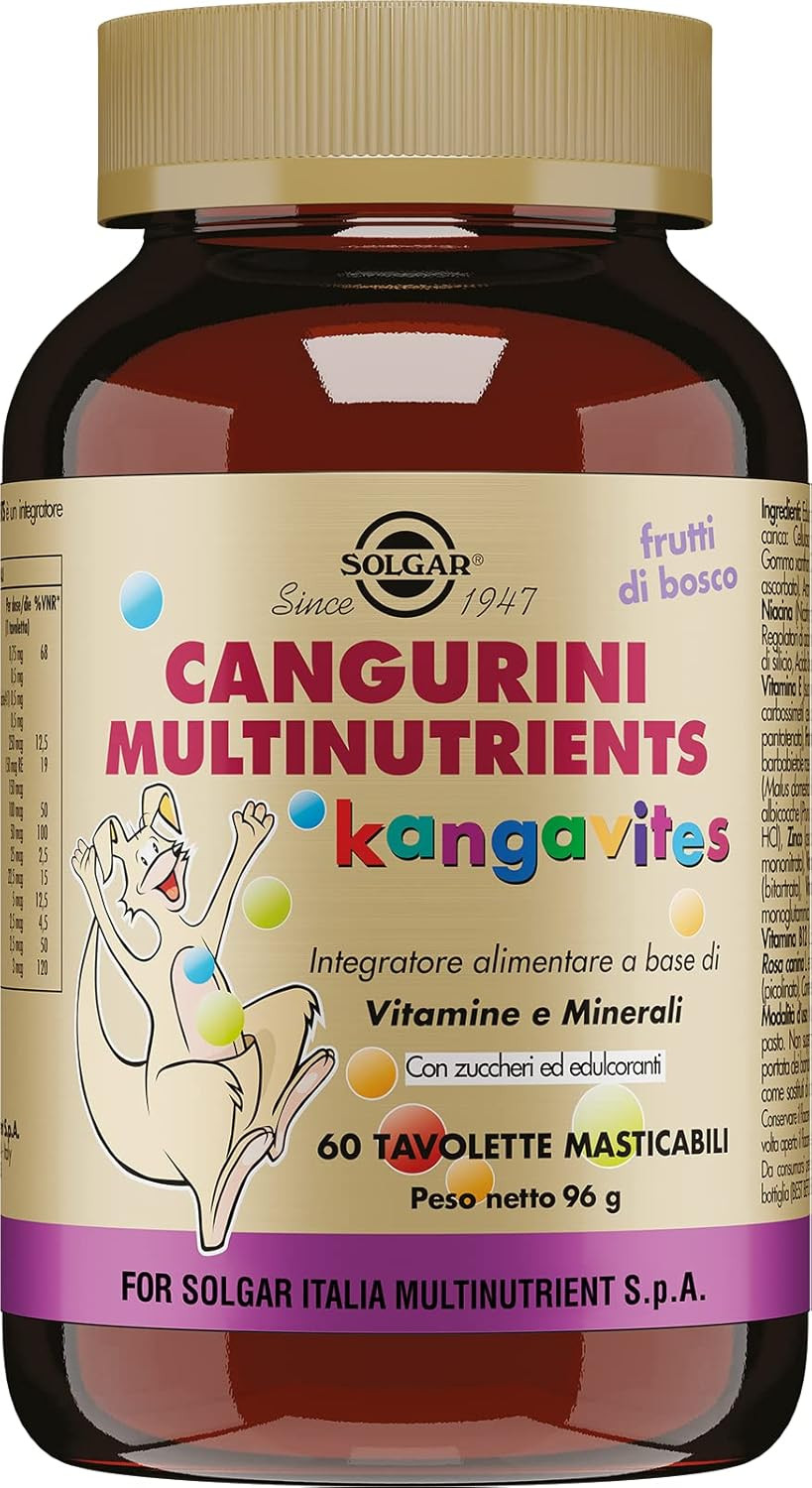 CANGURINI MULTINUTRIENTS FRUTTI DI BOSCO, 60 Tavolette Masticabili – Multivitami