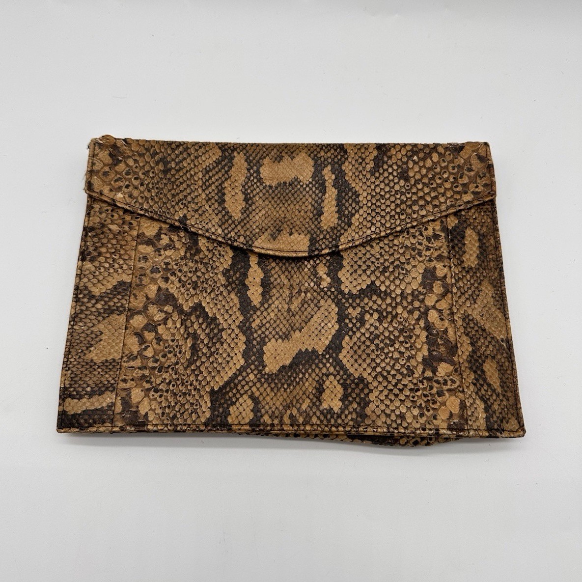 Genuine Python Envelope Wallet Clutch Brown Black… - image 1