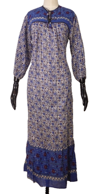 vintage indian cotton dress Vintage 70s Indian Cotton Gauze Dress: Floral Block Print Caftan