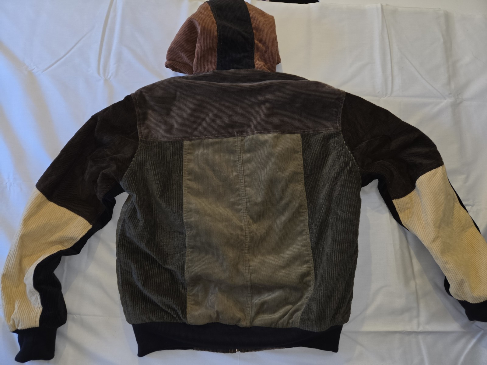 Reworked Patchwork Corduroy Hooded Jacket Quilted Lined 2XL Fits XL image 2