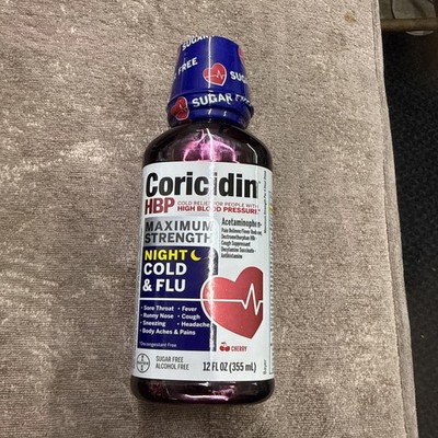 Coricidin HBP Maximum Strength Cough, Cold & Flu Relief. Sugar Free Cherry 12 oz