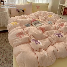 3PCS Bowknot Embroidery Bedding Set Duvet Cover Pillowcases NO Sheet