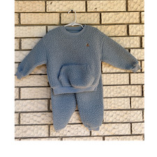 Gap 2-Piece Blue Sherpa Fleece Bear Outfit Set Sweatshirt  Pants 3 Years