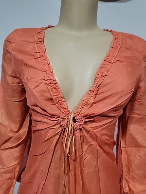 hale bob silk slip dress Hale Bob Cabana Women's Dress XS Orange Silk Cotton Maxi Slip Tunic Dress #5