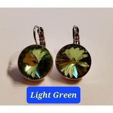 NEW. Swarovski Element Earrings light green Round earrings. 15mm. Leverback. Fun