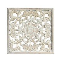 Wandbild Ornament Symbol Mandala Relief Holz Schnitzerei Weiß Ca. 44 X 44 Cm
