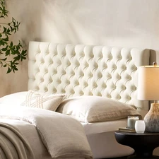 Tufted Upholstered Bed Headboard in Adjustable Solid Wood Head Board