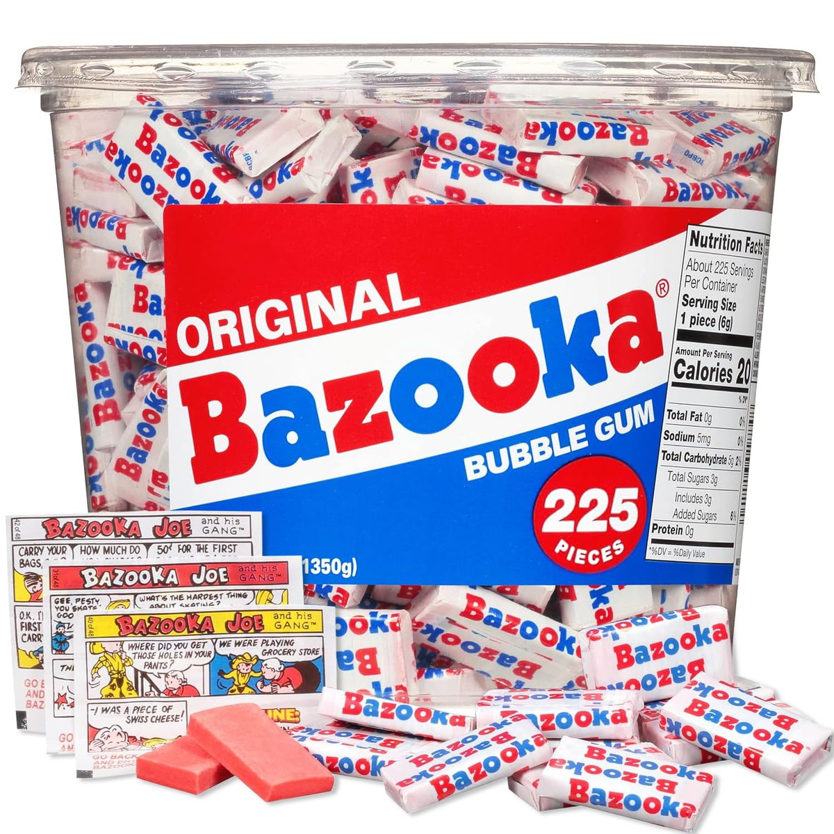Bazooka Bubble Gum Bulk, 225 Count Tub of Chewing Gum Individually