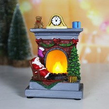 Santa By The Fireplace Plug In Night Light with Flickering Bulb Christmas