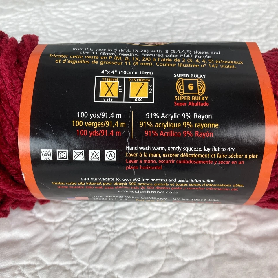 Lion Brand Chenille Thick & Quick "Wine" Deep Red Yarn -- 1 Skein - Image 3 of 4