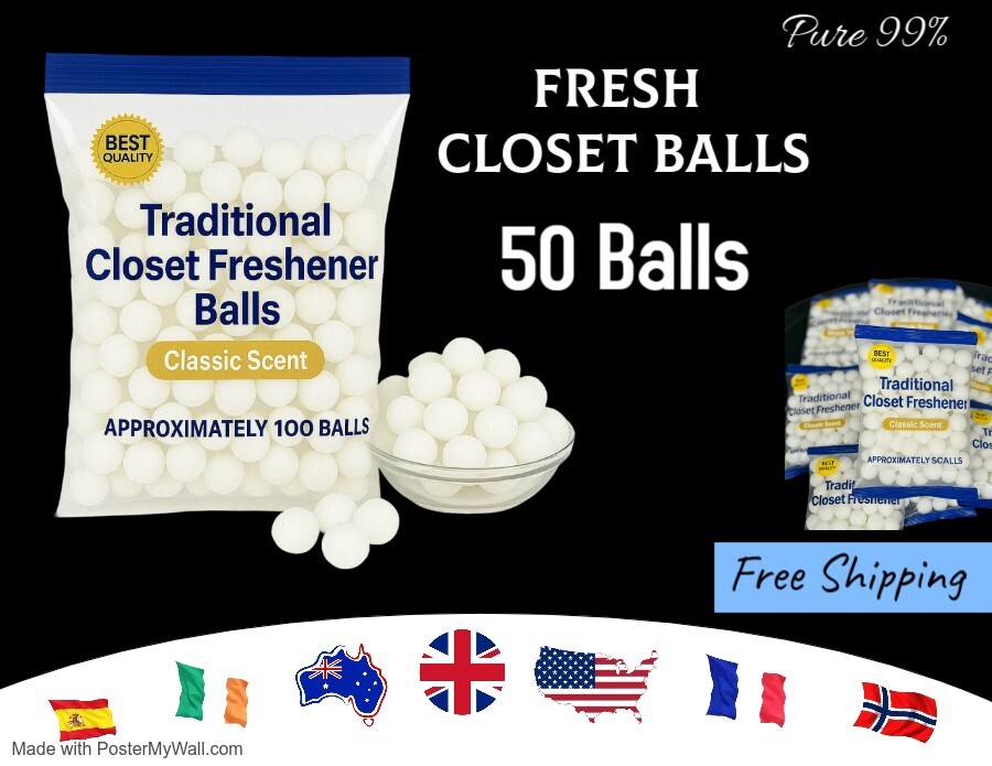 Closet Drawer Freshener Balls – Classic Scent – Laundry & Storage Use – 50 Pack