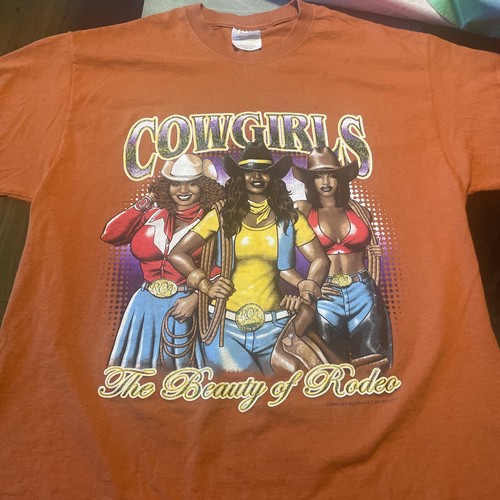 Women’s Cowgirls Beauty Of The Rodeo T-Shirt Size L Burnt Orange