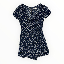Hollister Size XS Navy Blue Floral Tie Front Playsuit Romper