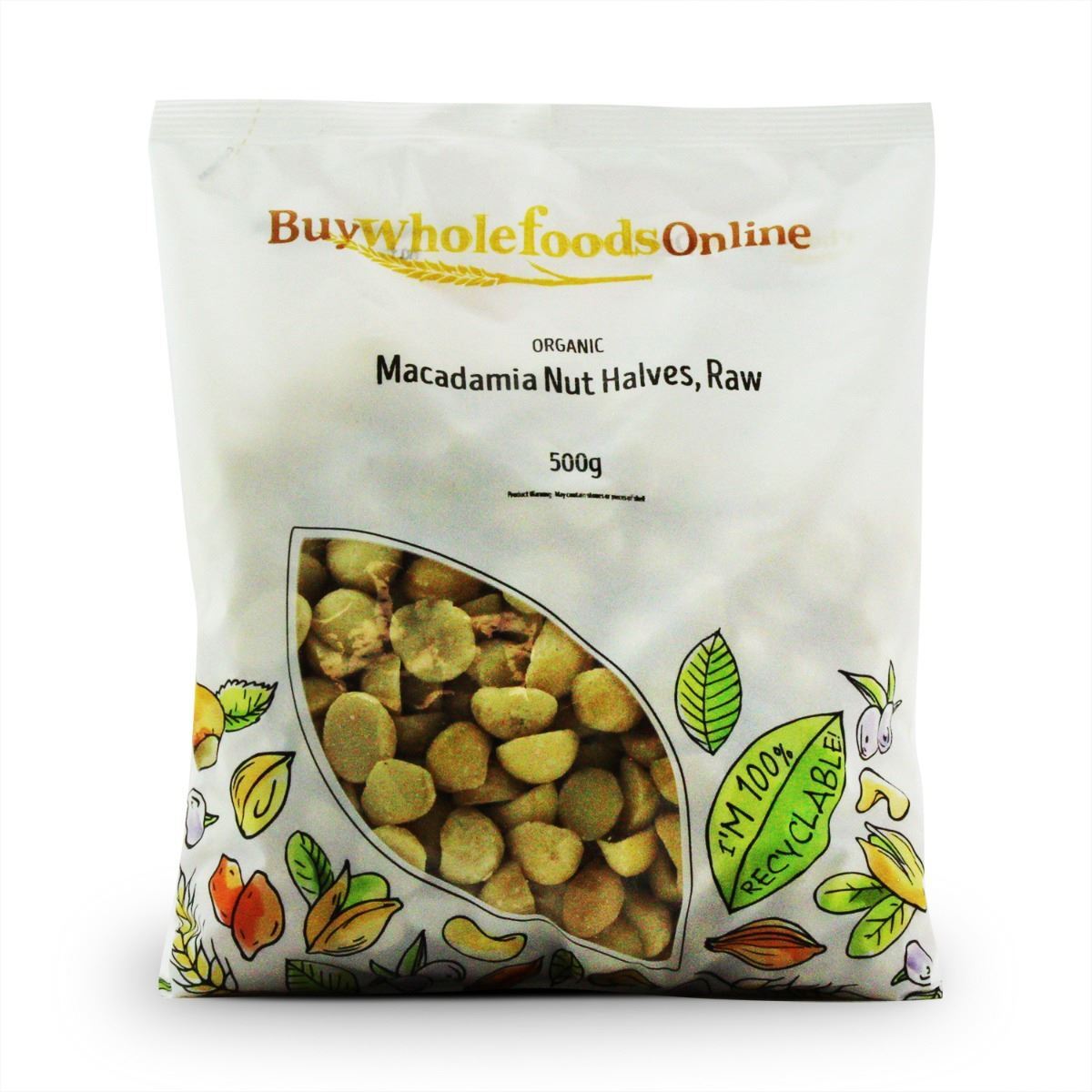Organic Macadamia Nut Halves, Raw 500g | BWFO | Free UK Mainland P&P