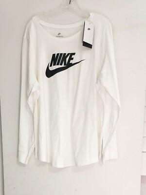Nike Women's Plus Size Cotton Graphic Long Sleeve T Shirt White Sz
