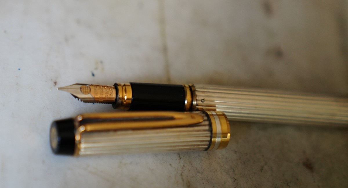 Stylo Plume WATERMAN GENTLEMAN Argent Massif - Plume Or 18K - Occasion, Prestige - Godrons