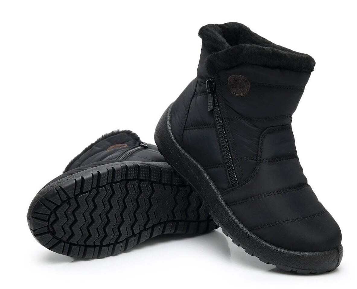 Elena Claire Women's Black Faux Fur Lined Zip Winter Boots UK New