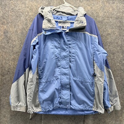 Columbia Jacket Women XL Blue Full Zip Hoodie Parka Rain Sportswear Nylon  Vtg