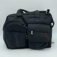 FISHER PRICE Black Messenger Diaper Bag Red Lining Changing Pocket 16x12