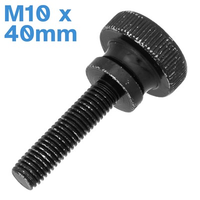 M10 x 40mm Black Steel Thumb Screws Knurled Head Nut Lock Clamp Hand Tighten