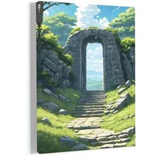 Painting of Stone Arch & Steps Leading to Path Wall Art  Canvas Unframed/Framed