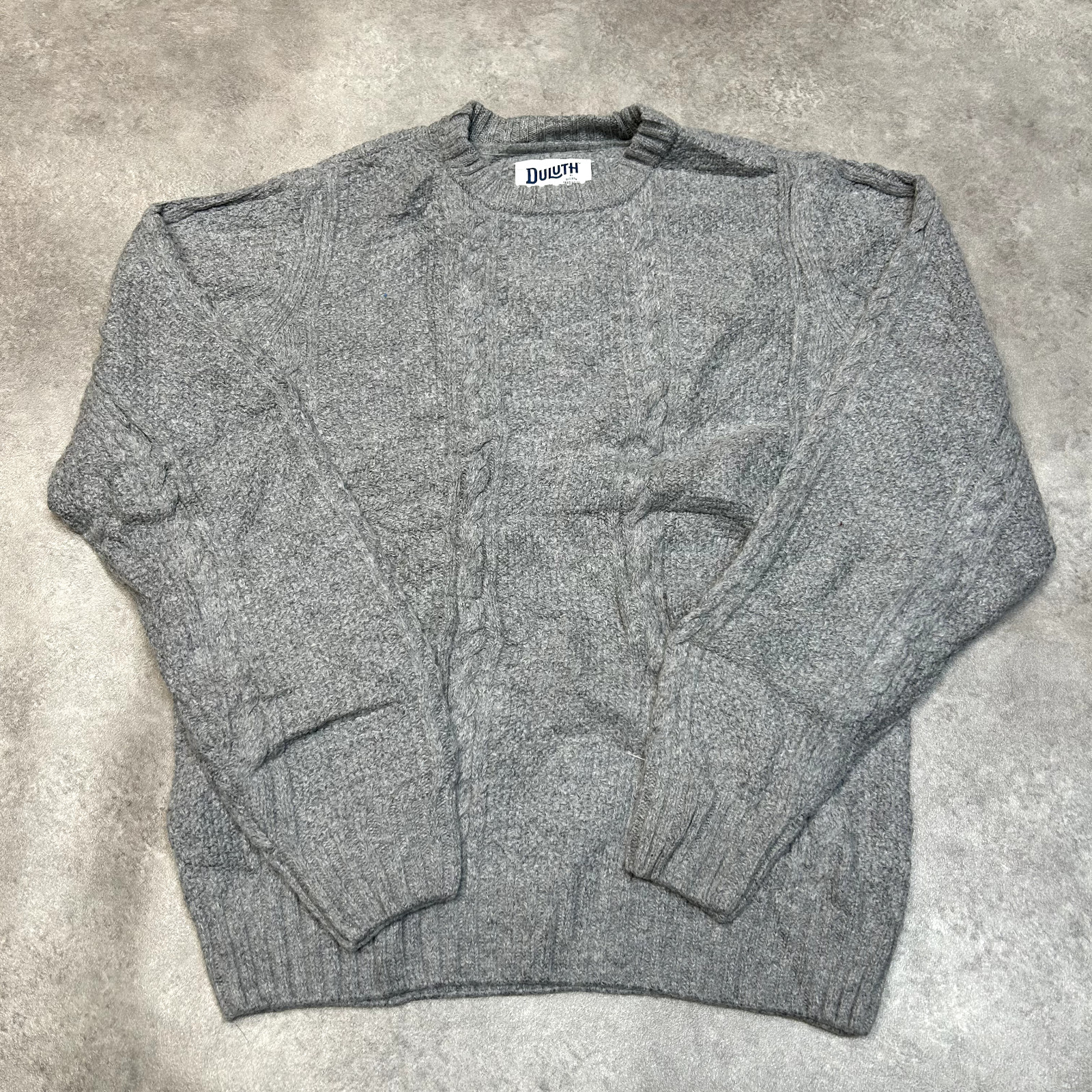 Duluth Knitted Jumper Mens Small Crew Neck Cable Knit Pullover Sweater, Grey