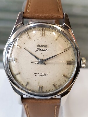 HMT JANATA 17 JEWELS WINDING PATINA WHITE DIAL 417082 INDIA MEN FULL WORKING VTG