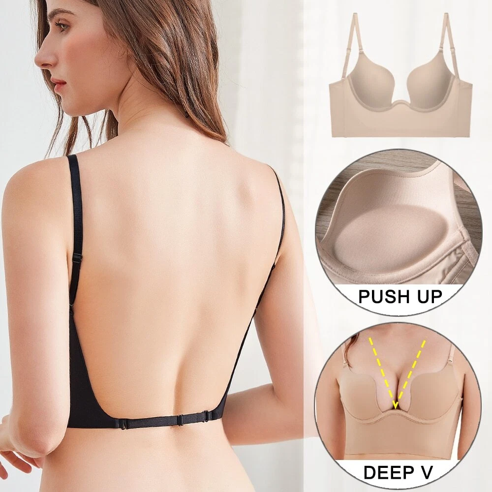  Womens Low Back Bra Wireless Push up T Shirt Bras Full Coverage Backless  Bra Black : Clothing, Shoes & Jewelry