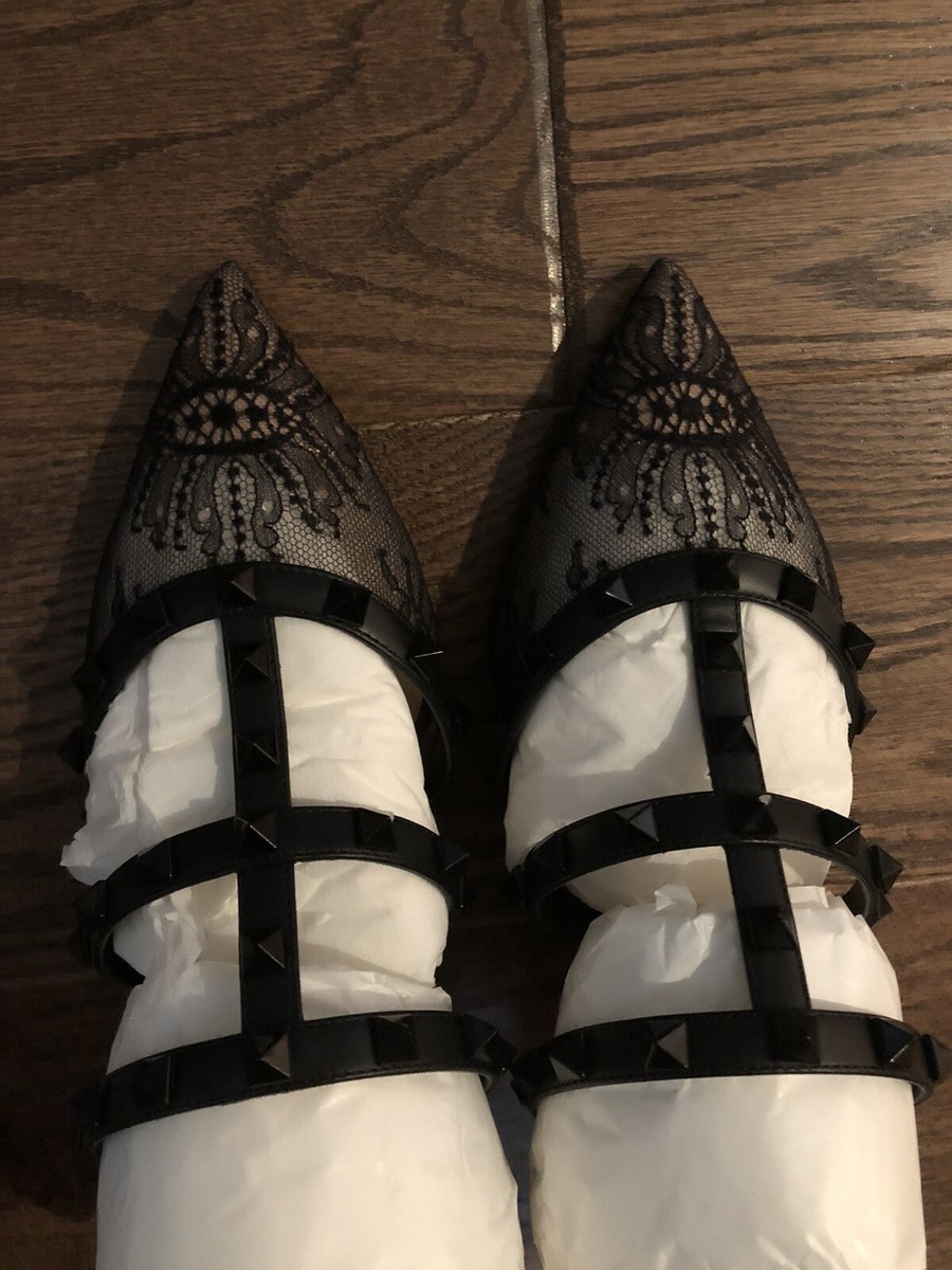 New Valentino Garavani Rockstud 50mm Lace Caged Mules Black New Valentino Garavani Rockstud 50mm Lace Caged Mules Black